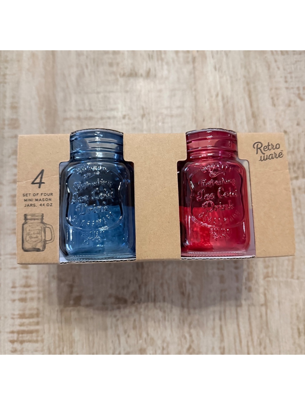 Retro Ware Mini Mason Jar Glasses Set of 4 Multicolor 4.4 oz New in Package